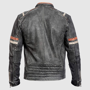 Chaqueta de moto de cuero genuino personalizada de alta calidad para hombre de cuello redondo talla grande cremallera Slim Fit lona Anti-UV transpirable - Product Image 4
