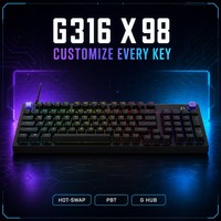 Clavier mécanique de jeu filaire USB G316 X 98, touches PBT remplaçables à chaud, écran LED, câble de 1,8 m, personnalisable, 98 touches