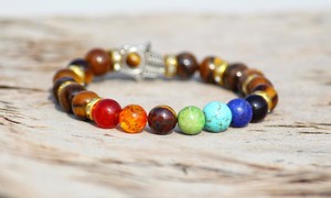 Tiger 7 Chakra Beads Bracelet con Hamza Symbol Unisex Religious Pearl Main Stone para bodas y regalos - Product Image 3