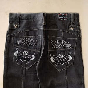 Y2K Taurus Ladies' <b>Stretch</b> <b>Denim</b> Pants High Street Gothic Style Embroidery Bow Decor Washable Breathable Waist Flared Design - Product Image 2