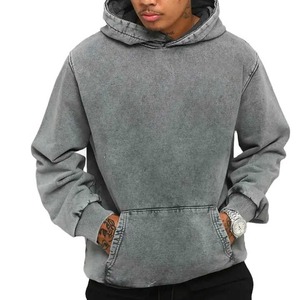 Heavyweight 420 Gsm Acid Wash Hoodie Custom Logo Front <b>Men</b> Distressed Dark Grey Polyester/Cotton Quick Dry Winter OEM 2026 - Product Image 1