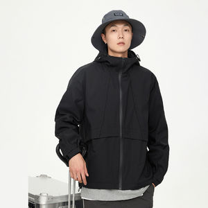 Unisexe de haute qualité 100% Polyester imperméable noir à manches longues décontracté coupe-vent extérieur grande taille vestes pour hommes - Product Image 4