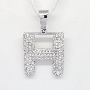 925 <b>Sterling</b> <b>Silver</b> Alphabetic H Pendant <b>Necklace</b> Stylish Zirconia Rhodium Plated Cute Party Gift Unisex Rolochain Body Jewelry - Product Image 1