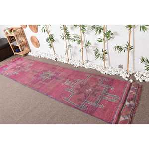 2.7x11.4 ft Turkish Rug, Herki Rug, <b>Red</b> Moroccan Rug <b>Wool</b> - Product Image 2