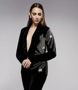 Chaqueta de terciopelo a la moda, con pantalón embellecedor de cuentas de cristal, trabajo de piedra de vidrio, 2022 - Product Image 1