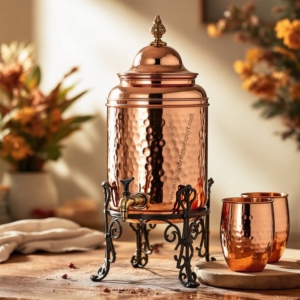 Stylish Hammered Copper <b>Water</b> <b>Dispenser</b> with Elegant Metal Stand & Matching Cups Perfect for Home & <b>Office</b> Decor - Product Image 6