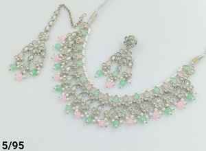 New Flower Design Ad Uncut Silver Plated Traditional & <b>Fashionable</b> Pearl & Kundan Studded <b>Choker</b> <b>Necklace</b> Set Jewellery Set Girl - Product Image 4