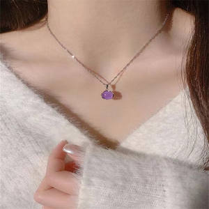 Collana con Ciondolo in Cristallo Rotondo Viola dal Design Elegante e Semplice, Gioielli in Cristallo Brillante per Donne - Product Image 4