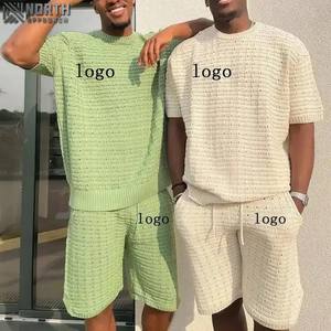 2025 hiver nouveaux hommes 2 pièces survêtement ensembles sport ample à manches courtes Logo personnalisé joggers Shorts 100% coton respirant - Product Image 1