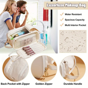 大容量PUレザートラベルコスメティックバッグ防水ステインフェード耐性ジッパーメイクアップブラシトイレタリー収納バッグ - Product Image 5