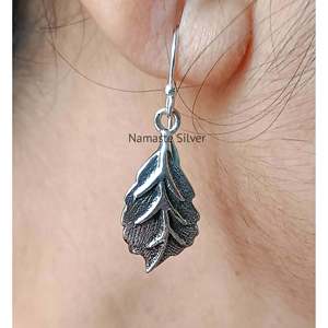 Handmade 925 Sterling Silver Dangle Drop Earrings Women's Boho Silver Leaf Design <b>Unique</b> Plant Pattern <b>Gift</b> - Product Image 3