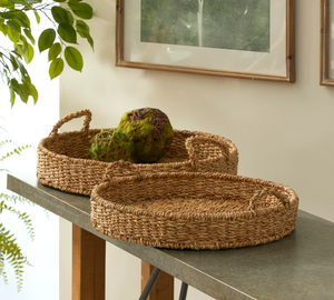 Plateau de service naturel tissé à la main pour la nourriture, les boissons ou la décoration intérieure | Organisateur rustique écologique - Product Image 1