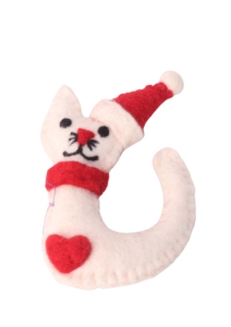 Adorno Navideño de Gato de Fieltro Hecho a Mano, Santa Claus con Gorro Rojo y Bufanda, Colores Personalizables, Decorativo, Portátil, Venta al Por Mayor SAMYAK - Product Image 2