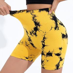 Pantalones cortos de gimnasio con tinte de corbata de cintura alta para mujer, pantalones cortos de Yoga para entrenamiento de estilo callejero de talla grande con bolsillos para motorista de levantamiento de glúteos, tallas XS - Product Image 1