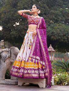 Lehenga Choli Moderno de Seda Tussar con Exquisitos Estampados Ikkat Patola de Secado Rápido, Adorna tu Figura con Arte para Fiestas y Eventos - Product Image 5