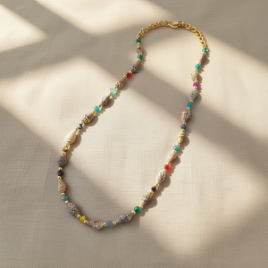 Trendy Gold Plated <b>Beaded</b> <b>Necklace</b> with Colorful Shell Accents for Fashion Resale - Product Image 3