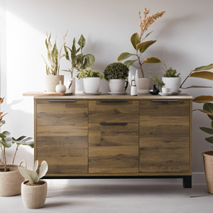 Modern Wooden <b>Sideboard</b> with Drawers and Storage Shelves for Living Room Home Furniture Minimalist Design Metal Handles - Product Image 1
