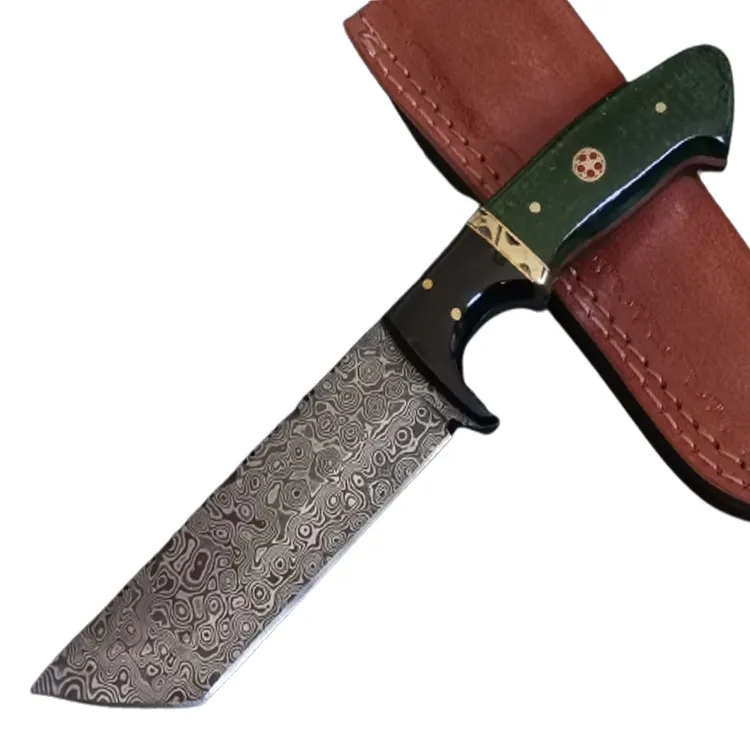 Custom Size Handgemaakte Damascus Jachtmes Zwart Hoorn & Groen Micarta Handvat Skinner Mes Model S34