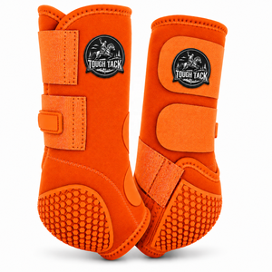 Protège-jambes pour chevaux Tough Tack en microfibre orange avec semelle Hex Grip pour l'équitation 2026 - Product Image 1