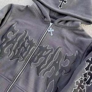 ชุดวอร์มซักลายกรดสำหรับผู้ชายผ้าคอตตอน100% พร้อมซิป & พลอยเทียมสำหรับพัฟพิมพ์ลายกรดออกแบบได้ตามต้องการสำหรับฤดูหนาว - Product Image 3