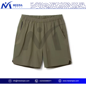 Pantalones cortos deportivos de color marrón sólido para hombre de alta calidad, cintura elástica con cordón y bolsillo interior, diseño bordado ecológico - Product Image 2