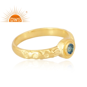 Venta caliente 925 Plata de Ley 18K chapado en oro Natural Topacio Azul anillo de piedras preciosas Demi joyería fina para mujeres regalo para ella - Product Image 4