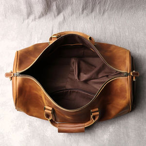 Bolsa de viaje de cuero dividido genuino para hombres-Bolsa de lona de gimnasio resistente al agua de gran capacidad para viajes de negocios y Deportes - Product Image 2