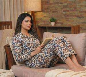 Ensemble de pyjama pour femme, indien fait main, thermique, été, 100% coton tissé, broderie machine, dessiné à la main, décontracté, respirant, pour demoiselle d'honneur - Product Image 5