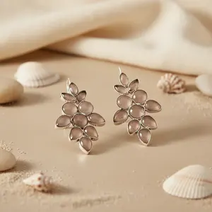 Boucles d'oreilles en cristal floral, argent 925, quartz rose, boucles d'oreilles pendantes pour femmes - Product Image 2