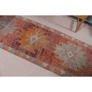 Tapis turc vintage 2,9x11,1 pi (88x337 cm), tapis rouge uni - Product Image 3