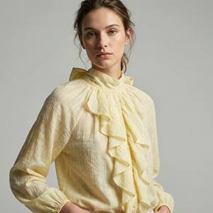 เสื้อชีฟองลายทางสไตล์ลำลอง แต่งระบายด้านหลัง ผูกโบว์ แขนพอง เอวยางยืด ไซส์ 38-44 - Product Image 3