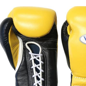 Gants de boxe à lacets Winning, jaune et noir, cuir véritable de qualité supérieure, gants d'entraînement et de combat professionnels, fermeture à lacets, 8oz, 10oz, 12oz - Product Image 4