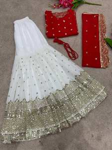 Nuevo Conjunto de Fiesta de Diseñador, Top, Pantalón y Dupatta con Bordado Intenso, Tela de Georgette Sintética - Product Image 4