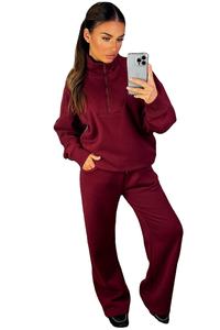 Sweat-shirt long en molleton pour femme personnalisé, couleur bordeaux, avec broderie, col rond, poignets côtelés, automne-hiver, entraînement, logo frontal, sweat-shirt à capuche - Product Image 5