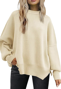 OVERSIZED <b>CHRISTMAS</b> SWEATER <b>WOMEN</b> BATWING SLEEVE TRENDY CREWNECK SIDE SLIT KNIT PULLOVER FALL LOOSE CASUAL <b>JUMPER</b> NEW - Product Image 2