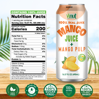 Échantillon gratuit et services OEM 490ml boisson au jus de mangue avec pulpe-Fabricant Vinut Vietnam, marque privée, prix de gros
