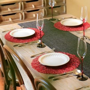 Best Theme Design Natural Non-Slip Heat Resistant Round <b>Red</b> Placemat <b>Paper</b> Braided Indoor Outdoor Dining Table Classic Style - Product Image 3