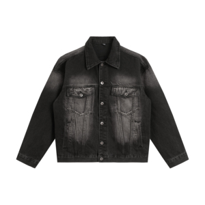 Veste en jean noire pour homme, col rabattu, boutonnée, en coton délavé, coupe classique, vêtement d'extérieur pour l'automne - Product Image 1