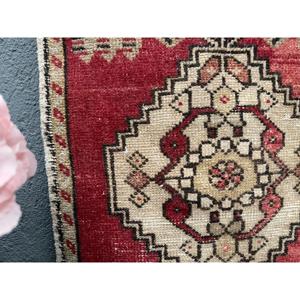 Turkish Rug, Small 1.6x3 ft Vintage Rug, <b>Red</b> Black Bordered <b>Wool</b> Rug - Product Image 4