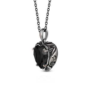 Collier Jeulia en argent sterling finition vieillie avec cœur noir, perles et accents de zircon - Product Image 2