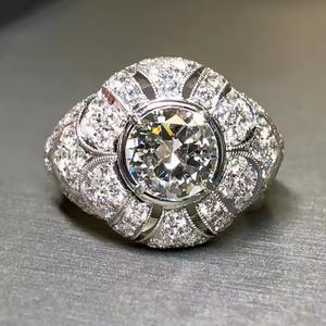 14K or blanc déco ancienne bague de cocktail festonnée européenne 2CT laboratoire cultivé diamant dôme fiançailles coupe lunette réglage pour mariage - Product Image 1