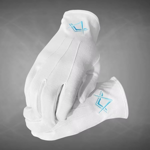 Gants maçonniques Regalia 100% coton pur blanc Design personnalisé Master Mason Blue Lodge Gants Mason Gloves - Product Image 4