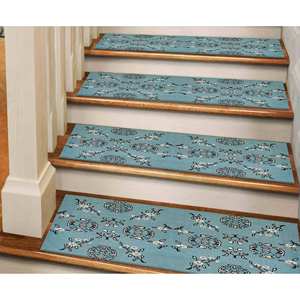 Alfombra Azul con Diseño Navajo, Flores Blancas, Moderna, Fácil de Limpiar, Goblen - Product Image 2