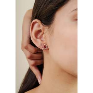 14K Gold <b>Garnet</b> and Amethyst Drop <b>Earrings</b> with Diamond Swirl Design - Product Image 2