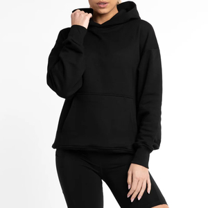 Ensemble de sweats à capuche pour femmes d'hiver, logo OEM personnalisé du fabricant, sweat-shirt décontracté, sweat-shirt uni, taille plus, noir, 100% coton - Product Image 1