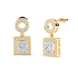 Pendientes de Diamantes con Corte Princesa y Halo, 0.60 Ct, Diamantes Cultivados en Laboratorio en Platino, para Fiestas, de Lujo - Product Image 2