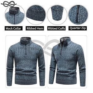 Suéter para hombre Quarter Zip Striped Pullover Color Block Polo Sudaderas Otoño Invierno Primavera Casual Warm Knit Top Elegante - Product Image 4