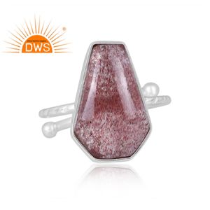 Anillo apilable de piedras preciosas de cuarzo de fresa Natural de plata de ley fina superventas, joyería personalizada para mujer, regalo para ella - Product Image 2
