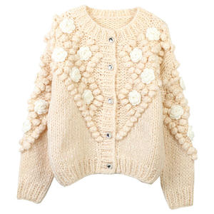 2025 Autumn New Handmade COLLARLESS Knit Women's <b>Sweater</b> Gentle Style Forest Three-Dimensional Flower Top Casual <b>Cardigan</b> for - Product Image 5
