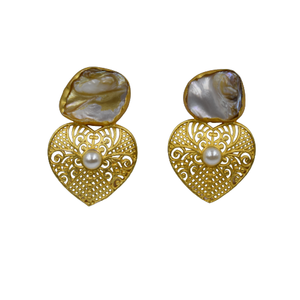 Joyería de diseño elegante de moda, pendiente de tuerca de piedra de nácar chapado en oro, pendiente de Material de latón para niñas y mujeres - Product Image 2